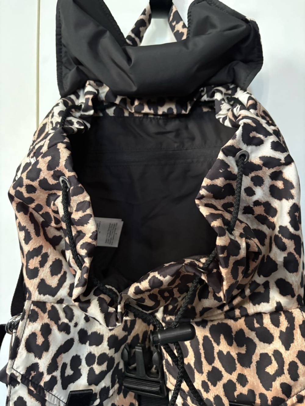 Ganni Leopard Print Tech Backpack in Brown and Black - Picture 6 of 8